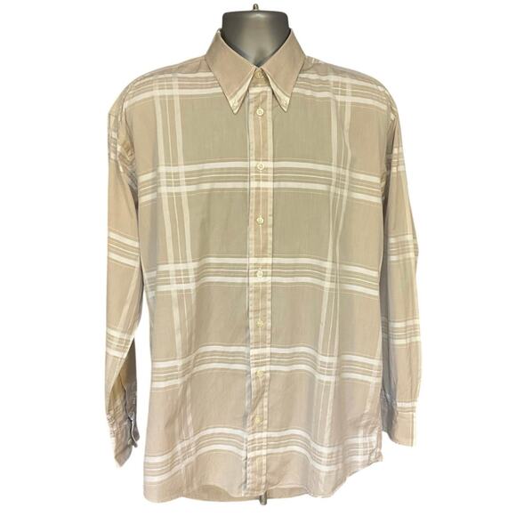Burberry London Tan and White Checked Long Sleeve Cotton Button Down Size L - Picture 1 of 7